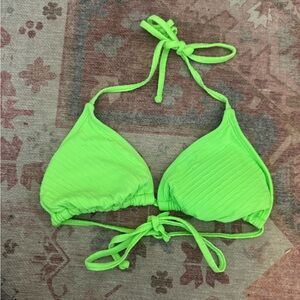 Neon Green Ribbed Triangle Bikini Top